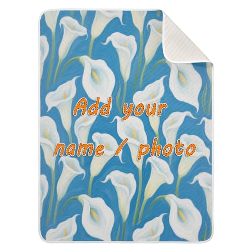 Custom White Calla Lilies Blue Name Blanket for Baby Breathable para personalizados Kitten Name Blanket for Newborns, Infants, & Toddlers 30x40in Manta para recien nacido