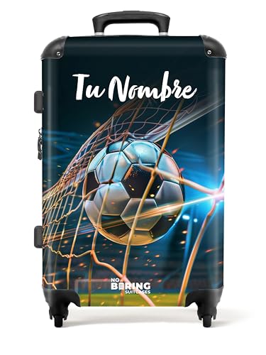 NoBoringSuitcases.com Maleta Personalizada, Maleta Niños, Maleta Infantil Niño, Trolley con Ruedas, Maleta Mediana, con TSA, Maletas de Viaje Grandes 23 Kilos (67 cm - 72 L), (Fútbol - Azul Oscuro)