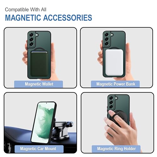 Image of CEDO Cover for Samsung Galaxy S22 (5G) | Compatible with MagSafe Wireless Charging | Designed with Magnetic Lock Shockproof Phone Bumper Transparent Back Case Cover (Black)