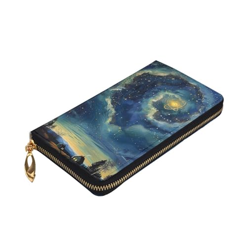 Celestial Night Sky Printed Long Wallet for Women Men Cute PU Leather Wallet with Coin Purse and Credit Card Holder3