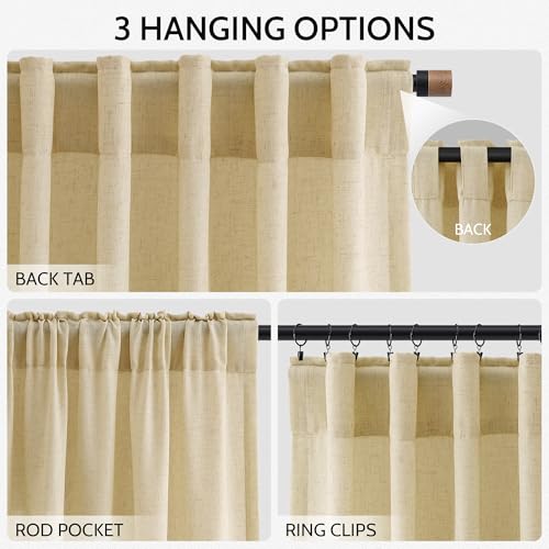 Image of Nanspring Linen Curtains 84 Inches Long for Living Room Semi Sheer Light Filtering Curtain Back Tab Boho Neutral Modern Farmhouse Window Drapes for Bedroom Cream Yellow 52x84 2 Panels