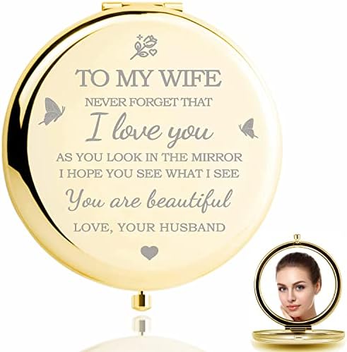 HZJ-AIGO Gifts for Wife,Gifts For Her-I Love You Wife Gift Compact Mirror-Romantic Gifts for Her Birthday,Wedding Anniversary,Valentines Day,or Christmas (Gold)