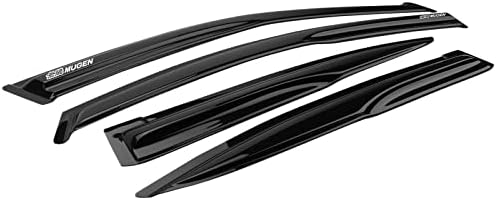 Window Visor Rain Guard Shade Compatible with 2012-2015 Civic Sedan 4Door, Side Window Vent Deflector, Dark Smoke Tinted, JDM Mug Tape On Style, Silver Mug Sticker