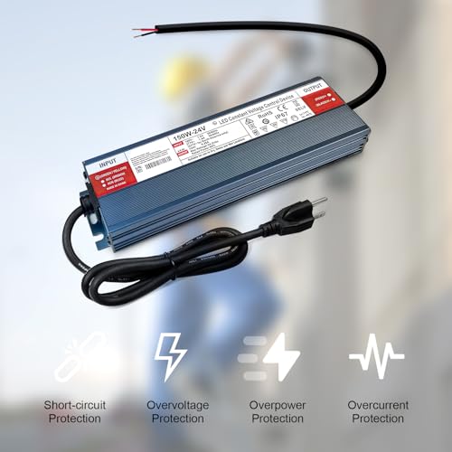 Image of QNNP LED Driver 150 Watts 24V DC with Plug, Waterproof Low Voltage Transformer Power Supply Transformer Adapter AC 85V-265V to 24V DC, IP67 LED Power Supply for Outdoor Indoor Lighting