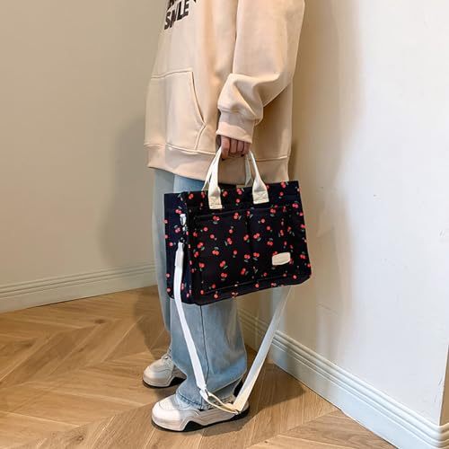 Image of Cherry Tote Bag for Women Canvas Patched Purse Cute Shoulder Bag Multi-Pocket Satchel Handbag for work travel