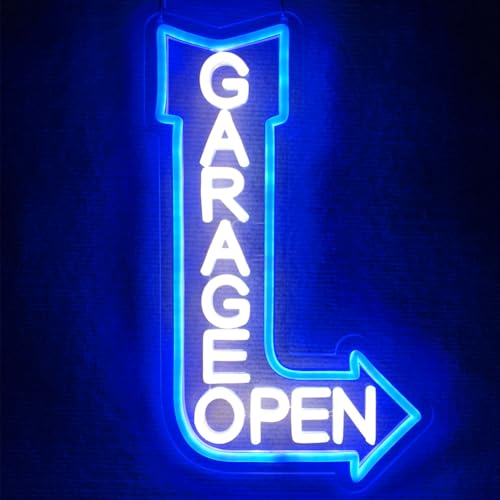 Garage Open Arrow Neon Sign Car Signs neon Light for Man Cave Auto Repair Shop Workshop Birthday Father Gift Decor(blue+right)