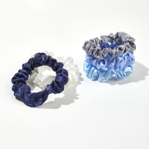 Image of Silk Hair Ties Satin Scrunchies - Small Mini Scrunchy for Women Thick Hair Accessories Cute Soft No Slip Hair Elastics Ponytail Holder for Curly Hair No Damage Hairties Gift for Girls
