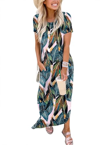 ANRABESS Womens Summer Maxi Dress Short Sleeve Casual Loose Long T Shirt Dresses Split Vacation Beach Sundress Travel Outfits - Image 3