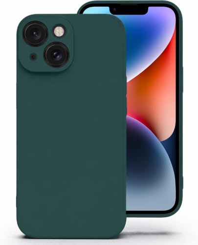Image of DIZORO Square Microfiber Candy Case Compatible for iPhone 14 Shockproof Slim Back Cover Liquid Silicone Case - Forest