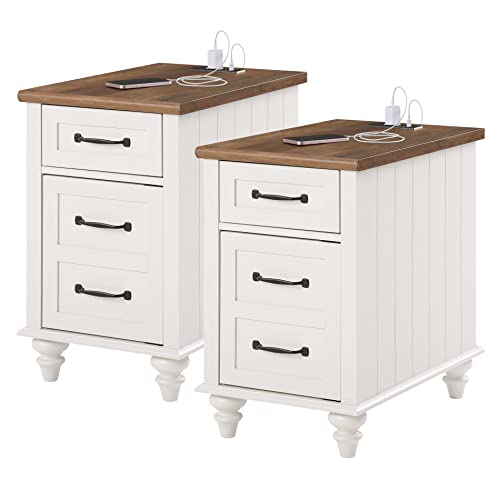 Set of 2 Nightstands with Charging Station,Side Table with Storage,2 Power outlets & 2 USB Ports for Living Room,Nightstand with one Drawer and one Storage Cabinet,for Bedroom,White/Oak Set of 2 Nightstands with Charging Station,Side Table with Storage,2 Power outlets & 2 USB Ports for Living Room,Nightstand with one Drawer and one Storage Cabinet,for Bedroom,White/Oak