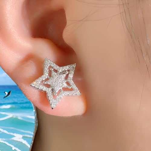 Vessantara Star Earrings - Silver Star Earrings Hypoallergenic Cubic Zirconia Stud Earrings For Men Women Mens Earrings Stud Bling Jewelry Gifts  thumb #4