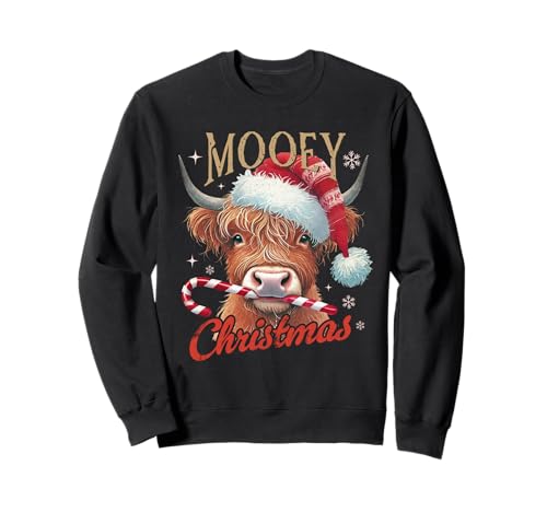 Mooey Christmas Highland Cow Design Xmas Cow Lover Funny Sweatshirt