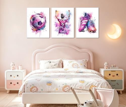 Image of Frimeeme Girl Purple Watercolor Soccer Wall Art, Purple, 12x16 Inches