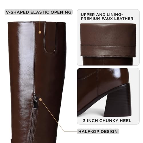 83% Off Women's Knee High Boots with Chunky Heel & Faux Leather