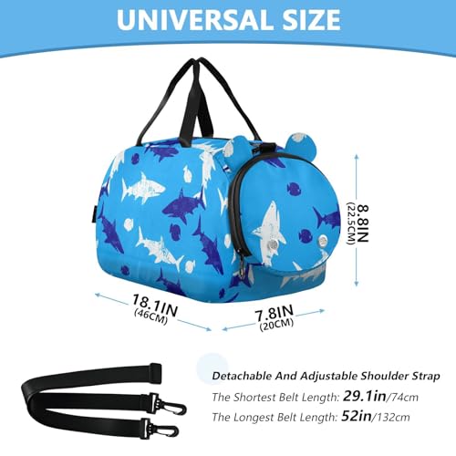 Sharks Fish Blue Kids Travel Duffel Bag for Boys Girls Overnight Weekend Tote Bag with Shoes Compartment for Beach Swim Trip3