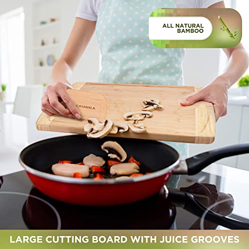 Bamboo Cutting Board Set - With A Bamboo Pan & Board Scraper - Premium Natural Wood Non-Slip Kitchen Chopping Board With Juice Groove & Handles- Cutting Mat For Meat, Veggies & Cheese [5 Piece Set] #TOP4