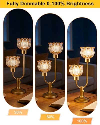 Image of Lightdot Mid Century Modern Table Lamp Dimmable Vintage Gold Glass Lamp | Nightstand Lamp Amber Glass Desk Lamp Bulbs Included Warmwhite Ambient Bedside Lamps for Bedroom Living Room Home Decor Gift
