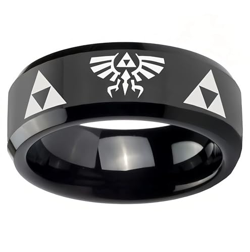 Ya en mundofriki.es: GAUEIOUR Anillos de tungsteno negro con logotipo triangular de Zelda, juego clásico, de acero inoxidable, a la moda, mate, anillo de boda para mujeres y hombres, accesorio de joyería para entusiastas