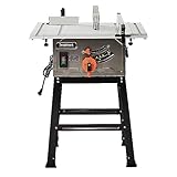 Table Saw, PIONEERWORKS 10 inch 15A 5000RPM Portable Table Saw with Stand & Safety Switch, Push Stick, 90°Cross Cut & 0-45°Cutting, Multifunctional Table Saw for Woodworking, DIY Working