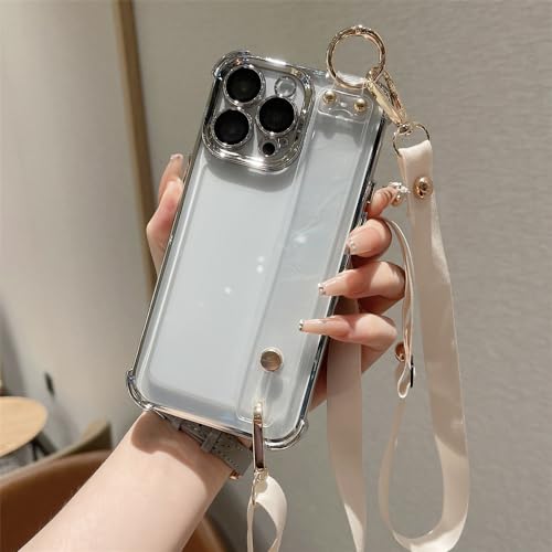 Coque souple transparente pour iPhone 12 Pro Max avec bracelet en cuir argent