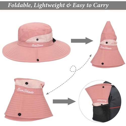 Image of Sun Hat for Women Summer UV Protection Beach Hat Wide Brim Mesh Bucket Fishing Hat with Ponytail Hole Foldable Packable Hat