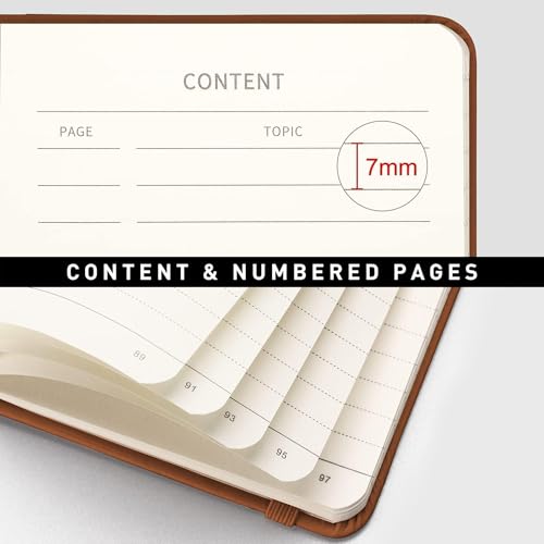 RETTACY Pocket Journal Notebook, 2-Pack, 160 Numbered Lined Pages per Pack, A6 Mini Small Size (3.5" × 5.5"), for Work, Journaling, Leather Hardcover, 100 GSM Thick Paper (Black & Brown)