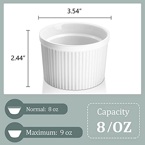 Yedio Ramekins, 8 Ounces Porcelain Souffle Dishes Set for Baking, Souffle Ramekins for Desert, Pudding. Set of 6, White, Oven Safe - Thumbnail 2