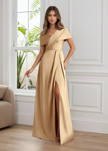 One Shoulder Mother of The Bride Dresses for Women Satin A-Line Corset Pleated Wedding Guest Dress3