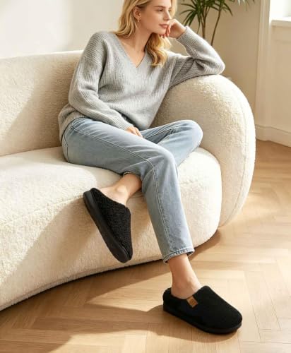 Image of Evshine Memory Foam Fuzzy Slippers for Women Curly Fleece House Shoes
