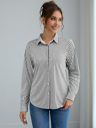 Image of Soft Wrinkle-Free Button Down Stretch Shirts for Women, Breathable Moisture-Wicking Casual Work Dress Tops
