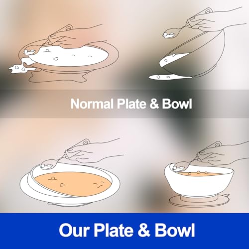 Hushee Adaptive Spill Proof Scoop Bowl and Plate Set with Suction Base Non Skid Self Feed Dinnerware for Elderly Disabled Handicapped from Parkinsons, Dementia, Stroke, Tremor(2 Sets,White) - Image 7