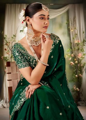 Image of DESTY Saree with Intricate Gold Embroidered Border & Designer Blouse