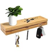 Schlüsselboard aus Bambus, Schlüsselbrett mit Ablage und Haken, Schlüsselbrett Ablage Holz Schlüs...