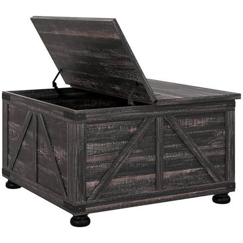HOMCOM Farmhouse Coffee Table 315 Square Coffee Table with Storage Living Room Center Table with Hinged Flip Lift Top and Hidden Space Distressed Brown