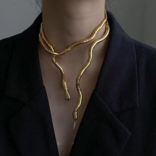 Gold Punk Snake Bracelet & Necklace for Women - Flexible, Bendable & Adjustable - Halloween Jewelry & Cosplay Accessories2