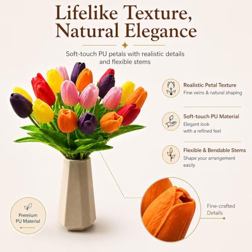 Image of Mandy's 20pcs Artificial Multicolor Tulips