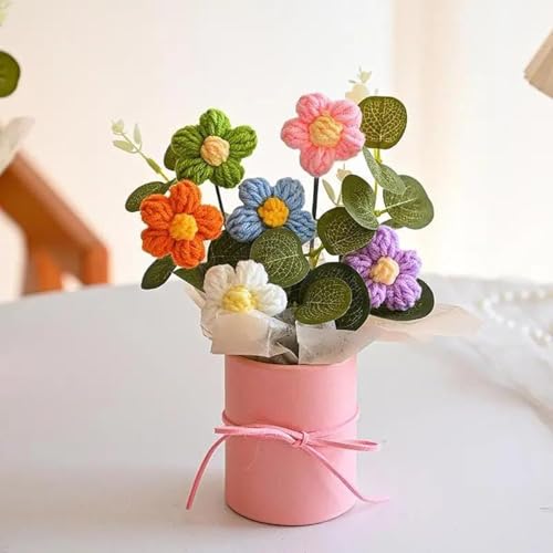 Image of Artificial Crochet Flower Bouquet /Artificial Flowers Bunch /Crochet Flowers Bouquet /Crochet Flowers /Flowers Bouquet Gift for Girls Home Decor (Multicolor Flower)