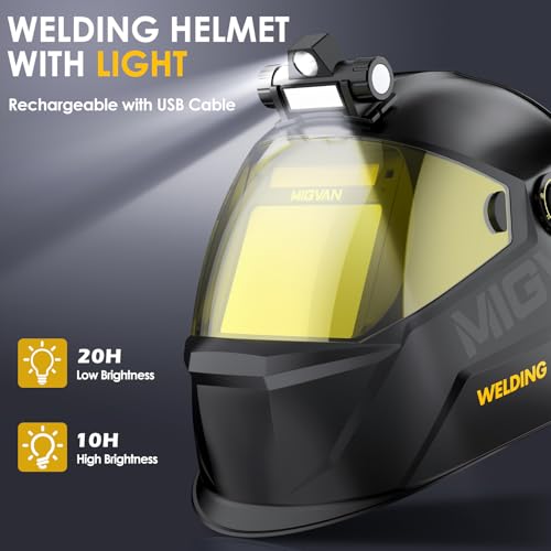 Image of Welding Helmet Auto Darkening with Light, Welding Hood True Color Large Viewing, Welding Mask Solar /Battery Powered, Wide Shade 4 /5-13 with 4 Arc Sensor, Optical Clarity for TIG MIG ARC Grind