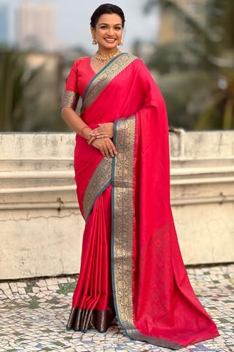 Image of SGF11 Women's Kanjivaram Pure Soft Silk Designer Saree With Blouse Piece