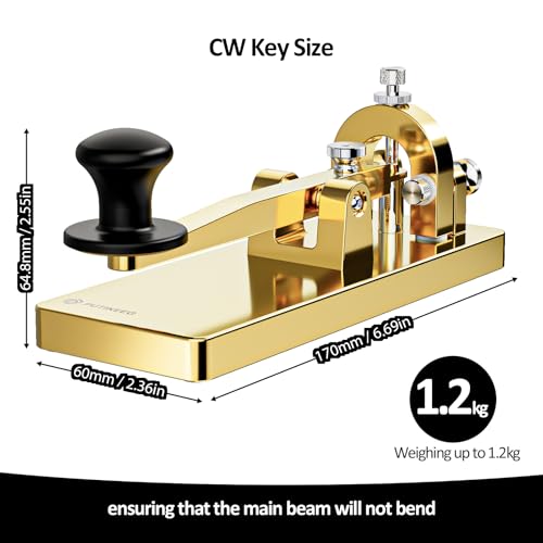 Image of CW Telegraph - Heavy Duty Stainless Steel Classical Morse Code Key, Shortwave Radio Ham Send Telegram Practice Oscillator Straight Key (Gold)