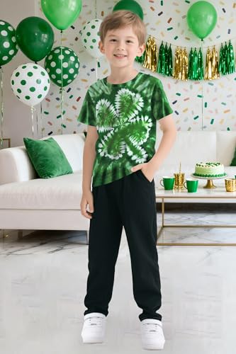 Image of TMSD Unisex Kids St.Patrick's Day T-Shirt Short Sleeve Crew Neck Clover Shamrock Tee 4-14 Years