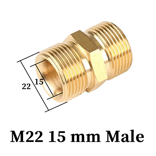 Image of M22 Pressure Washer Hose Extension Coupler - Metric 15mm Male to 14mm Male Thread Brass Fitting Adapter 4500PSI 2PCS
