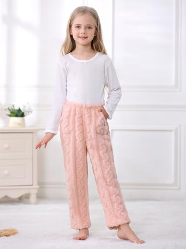 Umeyda Girl's Women's Fuzzy Pajama Pants Elastic Waist Fleece Plush Loungewear Pj Pants with Pockets, 6Years-XL2