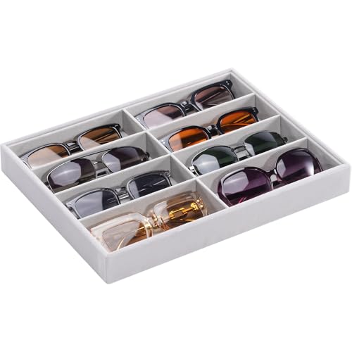 Lolalet Sunglasses Organizer Tray, 8 Grids Velvet Glasses Eyewear Holder Trays, Sunglass Display Drawer Storage for Women Men -1 Pack, Grey 8 Slots, 1