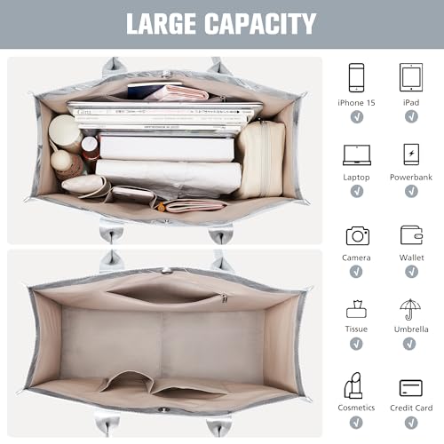 Image of KALIDI PVC Tote Bag Women's Kraft Paper Work Handbags Purses with Top Handle