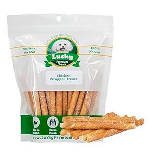 Lucky Premium Treats Chicken Wrapped Dog Treats – USA Made Raw Hide Sticks for Small & Toy Size Dogs – Long Lasting, Preservative Free Dog Treats – 20 Chews