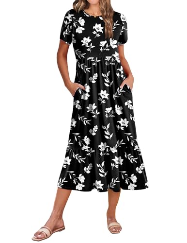 Image of Zeagoo Women Summer Midi A Line Dress Short Sleeve Casual Flowy Tiered Beach Long Sundress with Pockets 2026 Vacation Travel