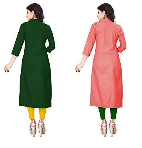 Image of NATEK Women's Cotton Straight Plain Kurtis Combo Pack of 2