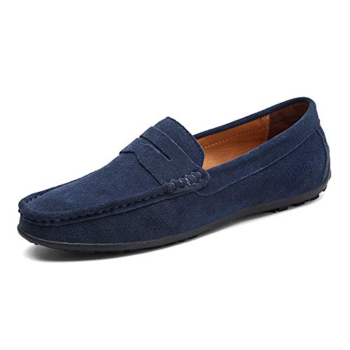 Men's Penny Loafer Suede Slip on Shoes Moc Toe Anti Slip Driving Shoes(Faint Blue,10 M US)