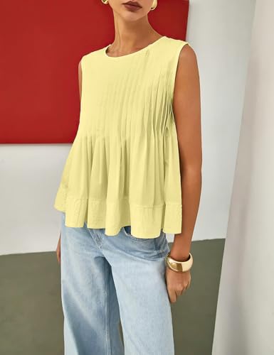PEHMEA Women's Summer Pleated Peplum Tank Tops, Cute Sleeveless Round Neck Babydoll Blouse Shirt for Casual Office Daily Wear4